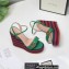 Gucci Leather Striped Platform 4cm Heel 13cm Wedge Sandals Green with Double G