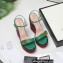 Gucci Leather Striped Platform 4cm Heel 13cm Wedge Sandals Green with Double G