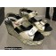 Chanel Logo Wedge Platform Sandals Gold 2022