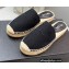Prada Linen Logo Embroidered Espadrilles Slippers Black 2022