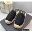 Prada Linen Logo Embroidered Espadrilles Slippers Black 2022