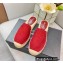 Prada Linen Logo Embroidered Espadrilles Slippers Red 2022