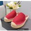 Prada Linen Logo Embroidered Espadrilles Slippers Red 2022