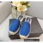 Prada Linen Logo Embroidered Espadrilles Slippers Blue 2022
