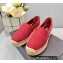 Prada Linen Logo Embroidered Espadrilles Red 2022