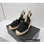 Prada Linen Logo Embroidered Platform 8cm Wedge Espadrilles Black 2022