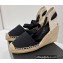 Prada Linen Logo Embroidered Platform 8cm Wedge Espadrilles Black 2022