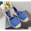 Prada Linen Logo Embroidered Platform 8cm Wedge Espadrilles Blue 2022