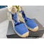 Prada Linen Logo Embroidered Platform 8cm Wedge Espadrilles Blue 2022