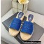 Prada Linen Logo Embroidered Espadrilles Slides Blue 2022