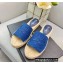 Prada Linen Logo Embroidered Espadrilles Slides Blue 2022