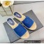 Prada Linen Logo Embroidered Espadrilles Slides Blue 2022
