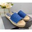 Prada Linen Logo Embroidered Espadrilles Slides Blue 2022
