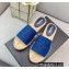 Prada Linen Logo Embroidered Espadrilles Slides Blue 2022