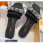 Louis Vuitton Crystal Bow Diva Flat Mules Embroidered Satin Black 2022