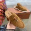Loro Piana Suede Calfskin Babouche Charms Walk Loafers Brown