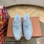Loro Piana Suede Calfskin Babouche Charms Walk Loafers Gray Blue