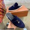 Loro Piana Suede Calfskin Babouche Charms Walk Loafers Dark Blue