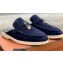 Loro Piana Suede Calfskin Babouche Charms Walk Loafers Dark Blue