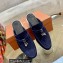 Loro Piana Suede Calfskin Babouche Charms Walk Loafers Dark Blue