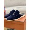 Loro Piana Suede Calfskin Babouche Charms Walk Loafers Dark Blue