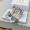 Dior Heel 7.5cm Dway Sandals in Cotton Thread Embroidery and Strass Metallic Silver 2022