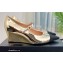 Chanel Heel 6cm Grosgrain Wedge Open Shoes G38733 Patent Gold 2022