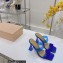 Mach & Mach Heel 9.5cm Rose Flower Mules PVC Blue 2022