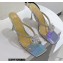 Mach & Mach Heel 9.5cm Crystal and Rose Flower Mules Silver 2022