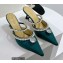 Mach & Mach Heel 6cm Pearl Crystal Mules Satin Dark Green 2022