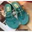 Valentino Rockstud Flat Rubber Thong Slide Sandals Blue
