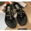 Valentino Rockstud Flat Rubber Thong Slide Sandals Black