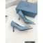 Prada Heel 7.5cm Brushed Leather Metal Toecap Pumps Blue 2022