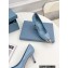 Prada Heel 7.5cm Brushed Leather Metal Toecap Pumps Blue 2022