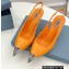 Prada Heel 7.5cm Brushed Leather Metal Toecap Slingback Pumps Orange 2022