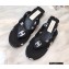 Chanel Logo Printed Lambskin Thong Flat Mules Black 2022