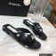 Chanel Logo Printed Lambskin Thong Flat Mules Black 2022