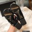 Chanel Logo Printed Lambskin Thong Flat Mules Black 2022