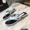 Chanel Logo Printed Lambskin Thong Flat Mules Blue 2022