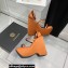 Versace Heel 16cm Platform 6.5cm Triplatform Satin Sandals Brown 2022