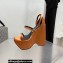 Versace Heel 16cm Platform 6.5cm Triplatform Satin Sandals Brown 2022