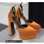Versace Heel 15cm Platform 5.5cm Medusa Aevitas Satin Pointy Pumps Brown 2022
