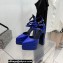 Versace Heel 15cm Platform 5.5cm Leather Pointy Pumps Blue 2022
