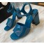 Chanel Heel 7.5cm Patent Leather Sandals Dark Blue 2022