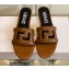 Versace Greca Maze Calfskin Flat Sandals Brown 2022