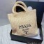 Cheap Sale Prada Large raffia tote bag Creamy 2022