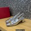 Valentino Heel 5cm VLogo Chain Slingback Pumps Silver 2022