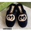 Gucci Interlocking G shearling flat slippers Black 2022