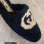 Gucci Interlocking G shearling flat slippers Black 2022