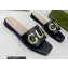 Gucci logo with star leather slides 694858 Black 2022